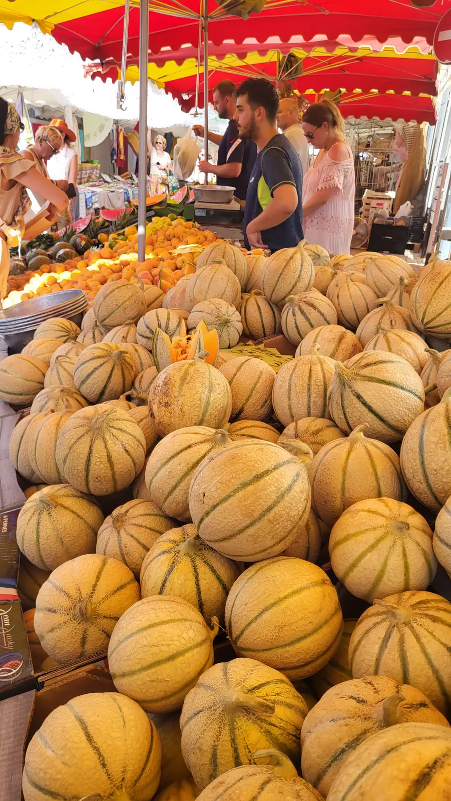 Des melons de Cavaillon sur un étal du marché